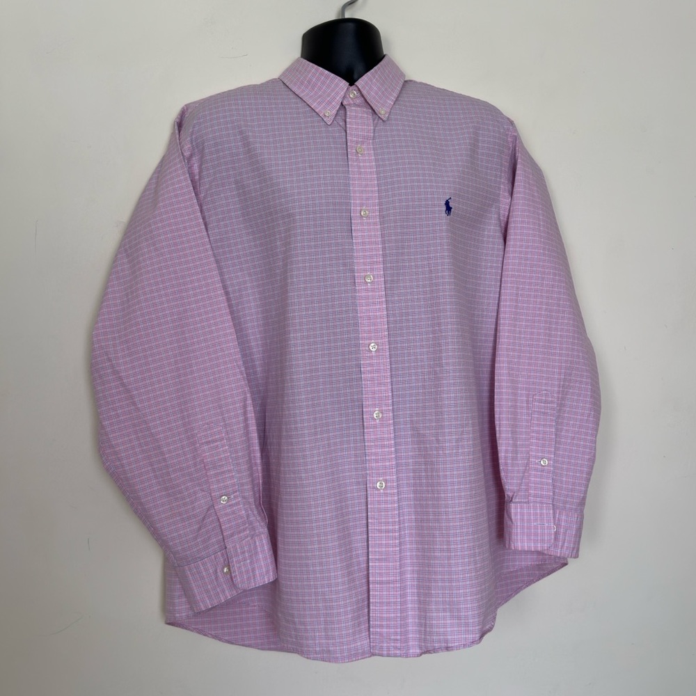 Ralph Lauren Men’s Costume Fit Shirt – Pink, White & Blue Checkered Zs 18